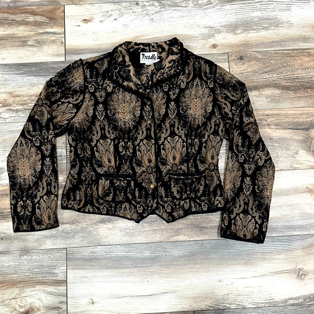 Treadle Design Room VTG Single Breasted Button-Up Long Sleeve Paisley Blazer